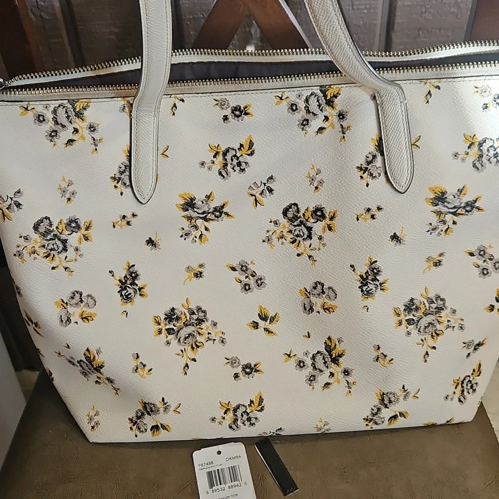 Coach Floral Tote Bag in Cream and Yellow - Picture 3 of 3
